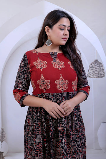 Vrunda Varli Ajarakh Cotton Frock Kurti RAKHIYO