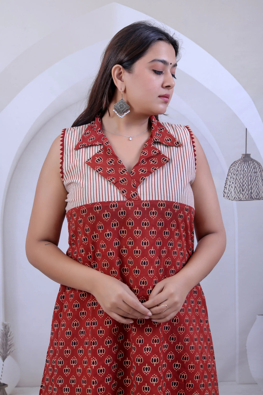 Lavanya Lotus Ajarakh Black Cotton Collar Kurti RAKHIYO