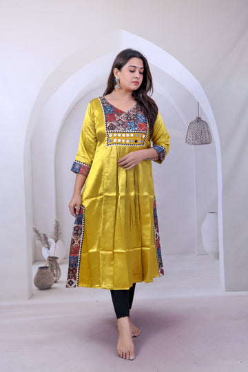 Eshita Multi Ajarakh Mirror Mashroo Silk Kurti