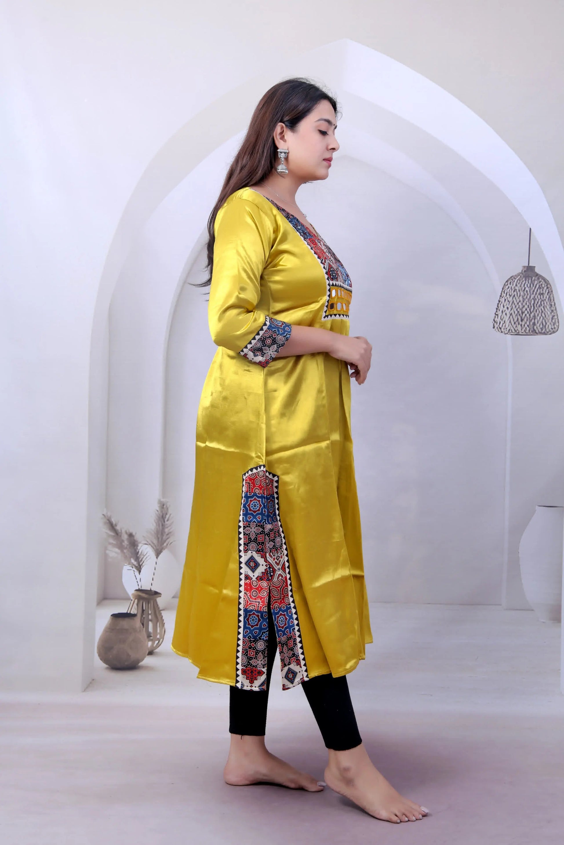 Eshita Multi Ajarakh Mirror Mashroo Silk Kurti RAKHIYO