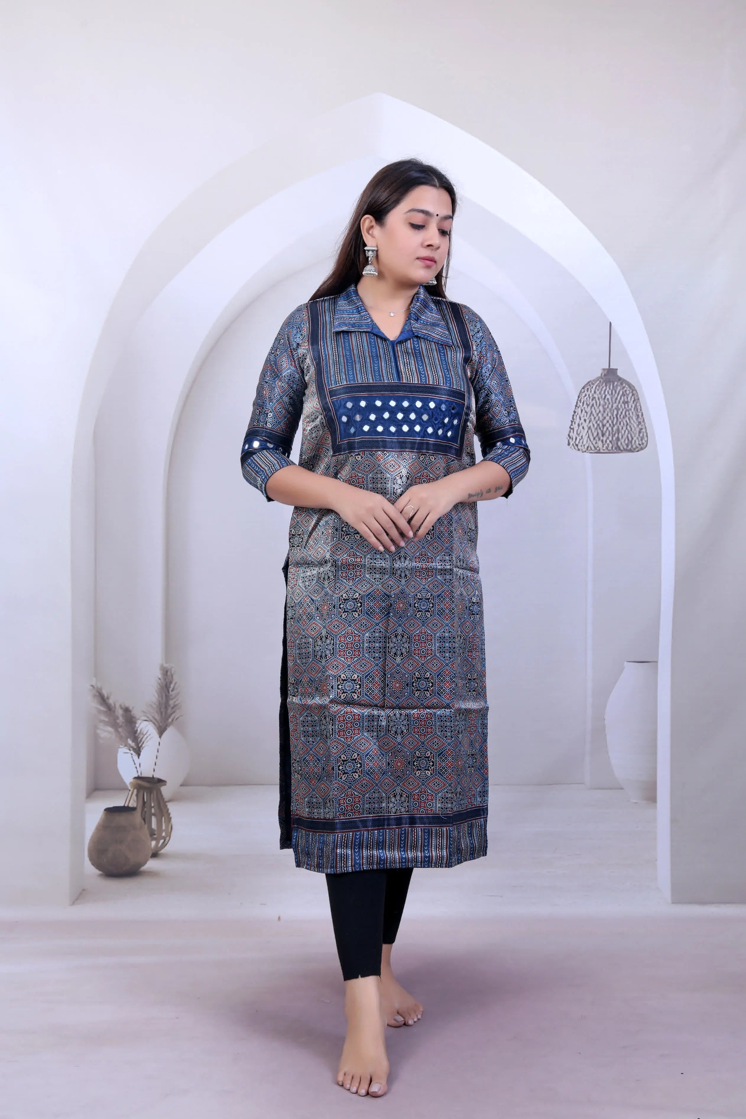 Sreya Ajarakh Mirror Collar Mashroo Silk Kurti RAKHIYO