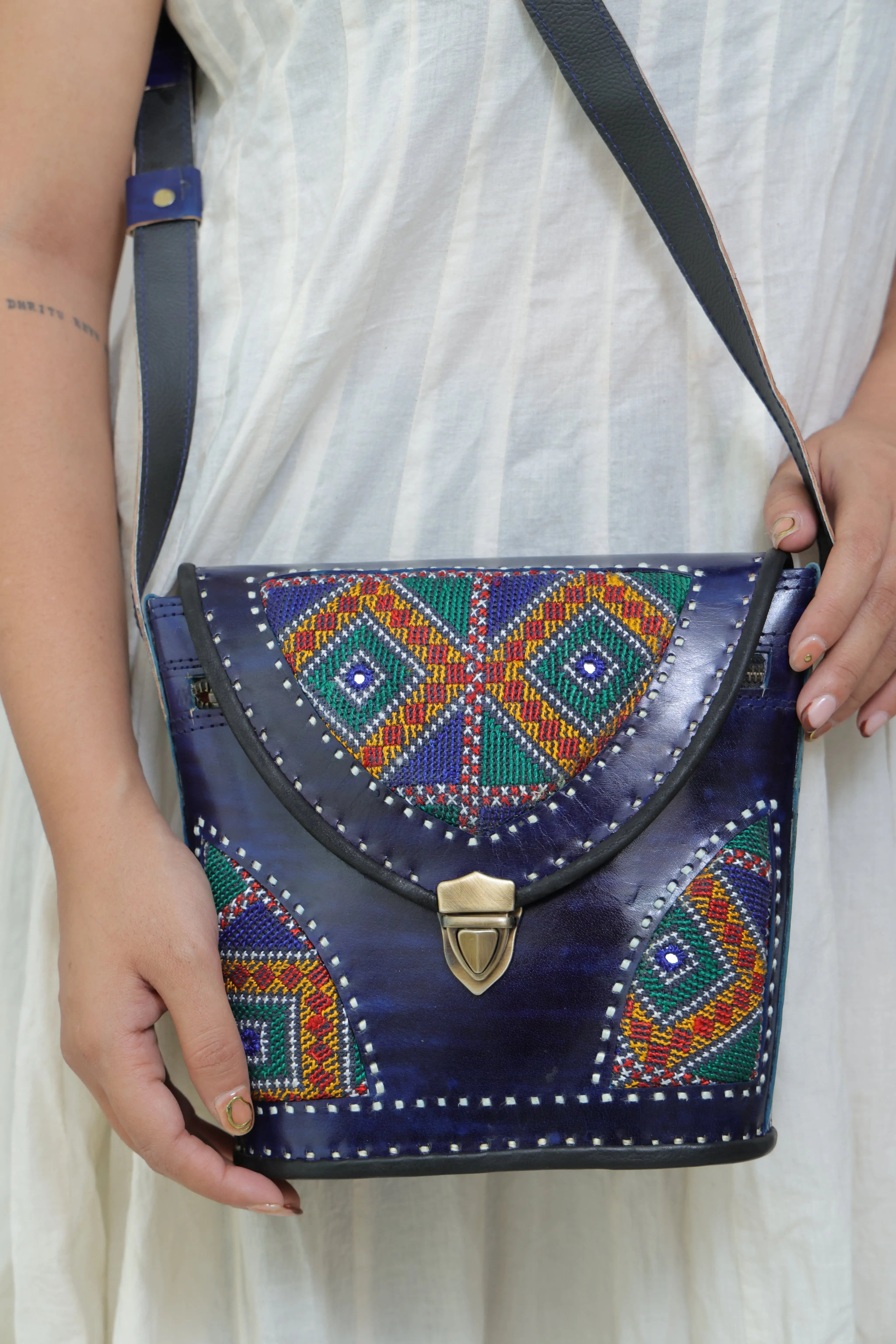 Blue Tri-Handwork Jat Punching Bucket - The Sling RAKHIYO