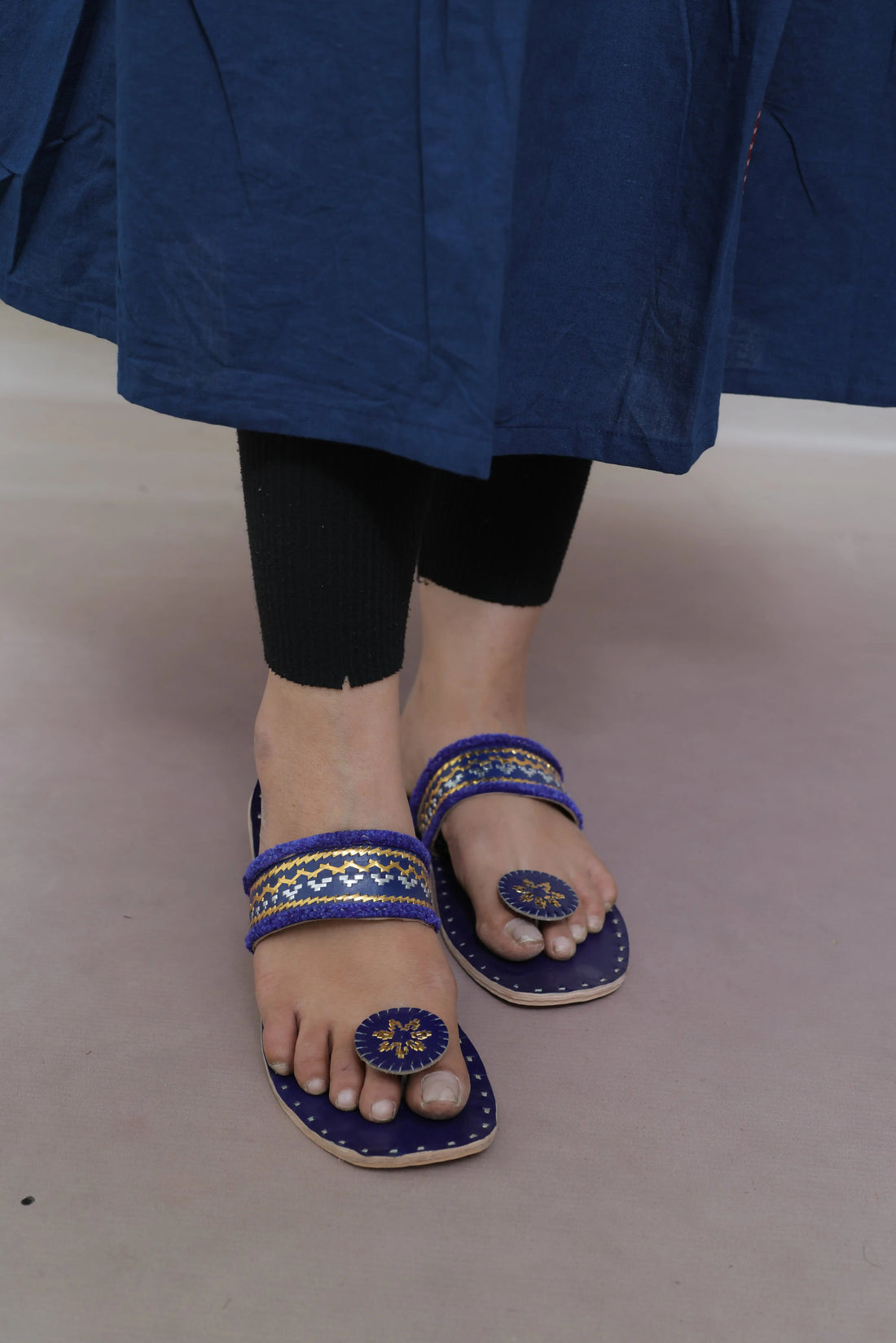 Blue Kutchhi Leather Chappal/Jutti RAKHIYO