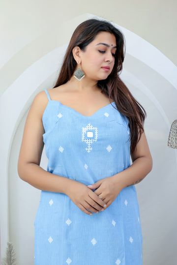 Jiyaa Handloom Cotton Kutch Work Spaghetti Kurti Set