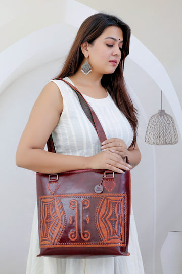 Brown Self Embroidered- The Tote Bag