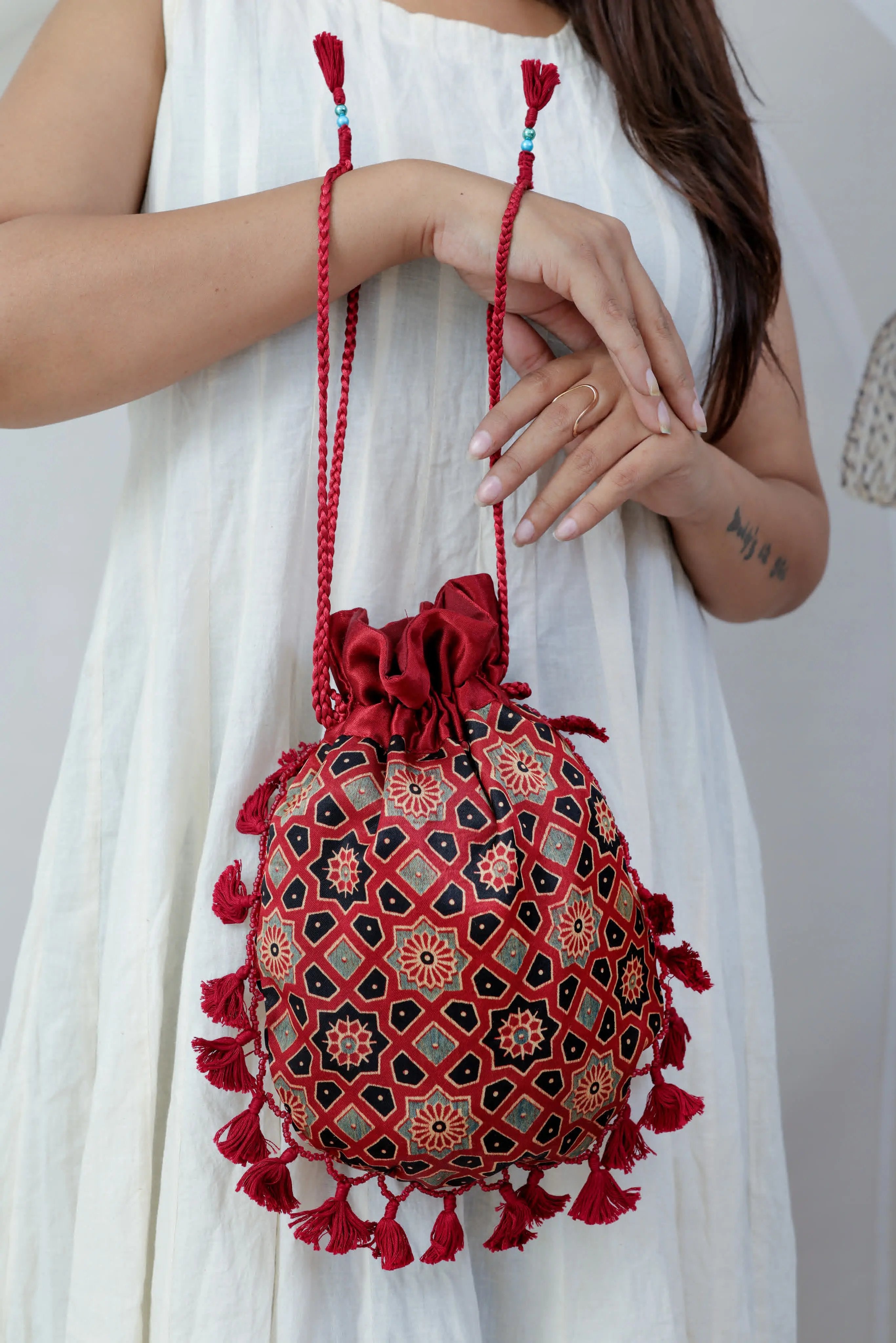 Ajarakh Mashroo Potli Bag RAKHIYO