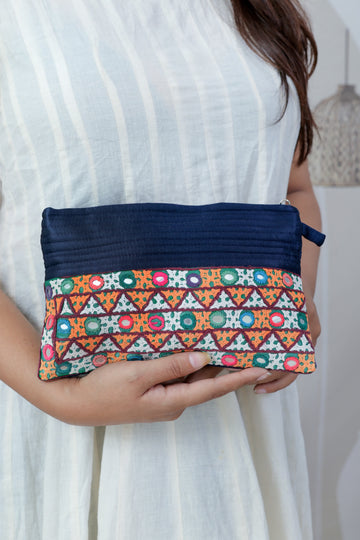 Kutch Handwork Mashroo Silk Pouch