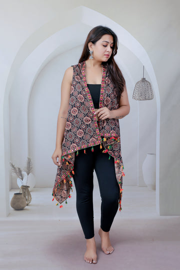 Badam Design Ajarakh Soft Cotton Shrug