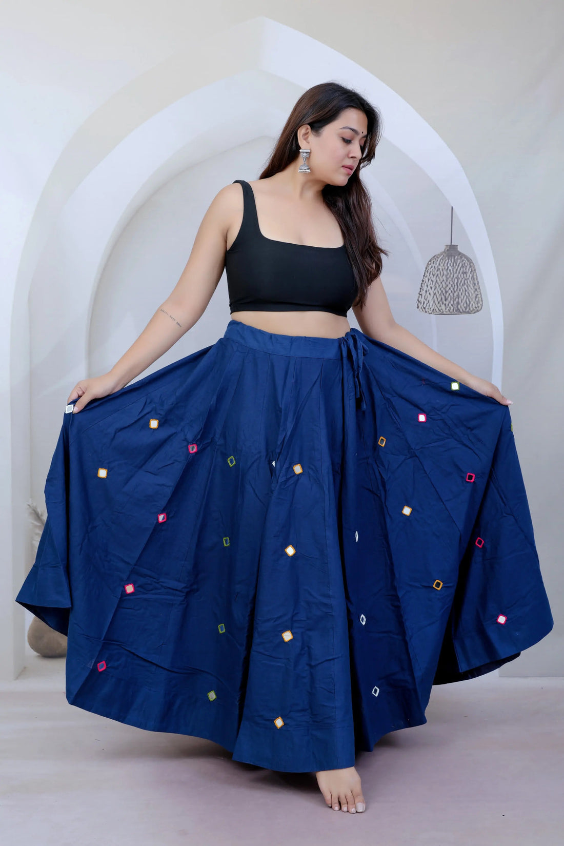 Cotton Real Mirror Full Flaired Cotton Skirt/Lahenga RAKHIYO