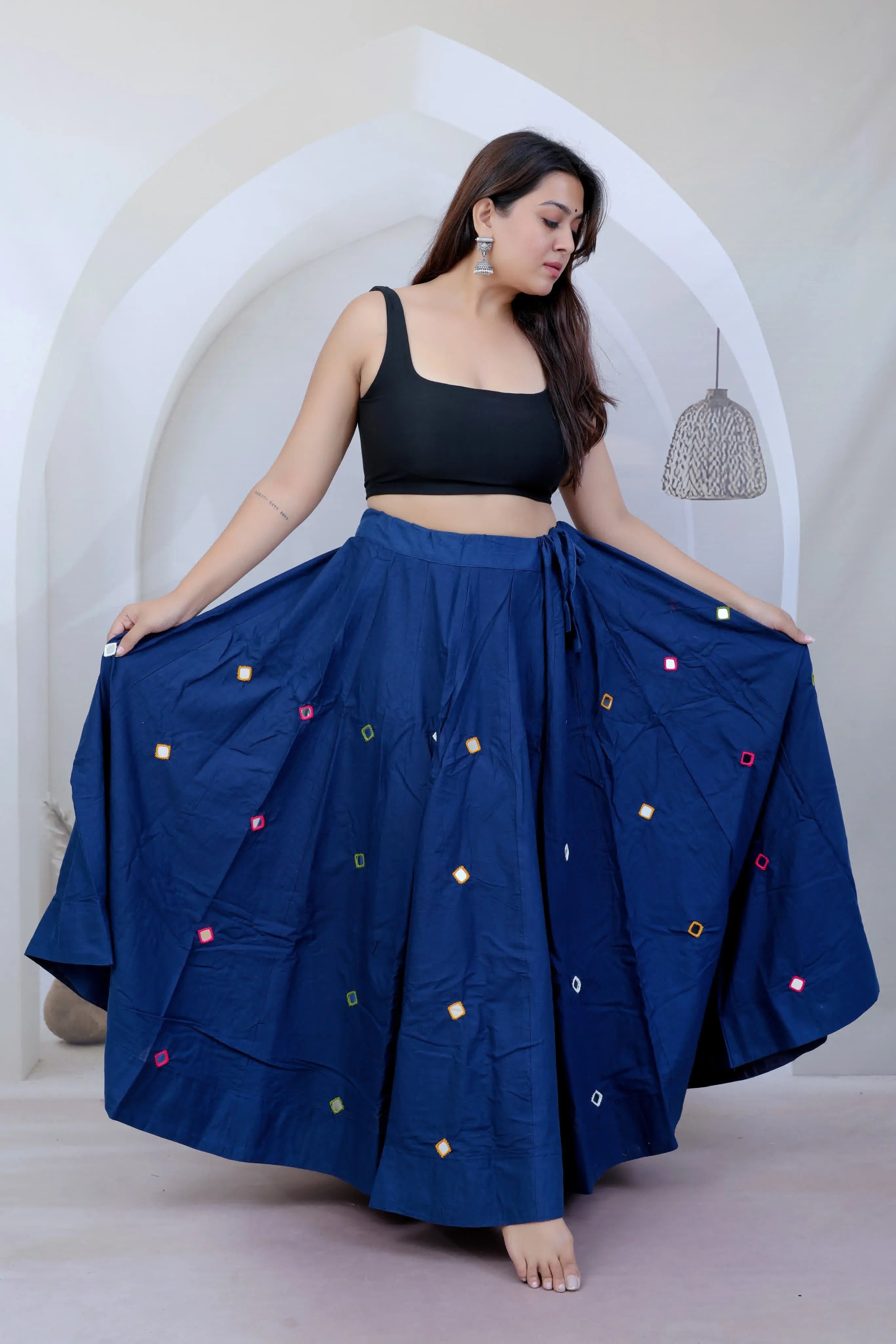 Cotton Real Mirror Full Flaired Cotton Skirt/Lahenga RAKHIYO