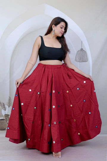 Cotton Real Mirror Full Flaired Cotton Skirt/Lahenga RAKHIYO