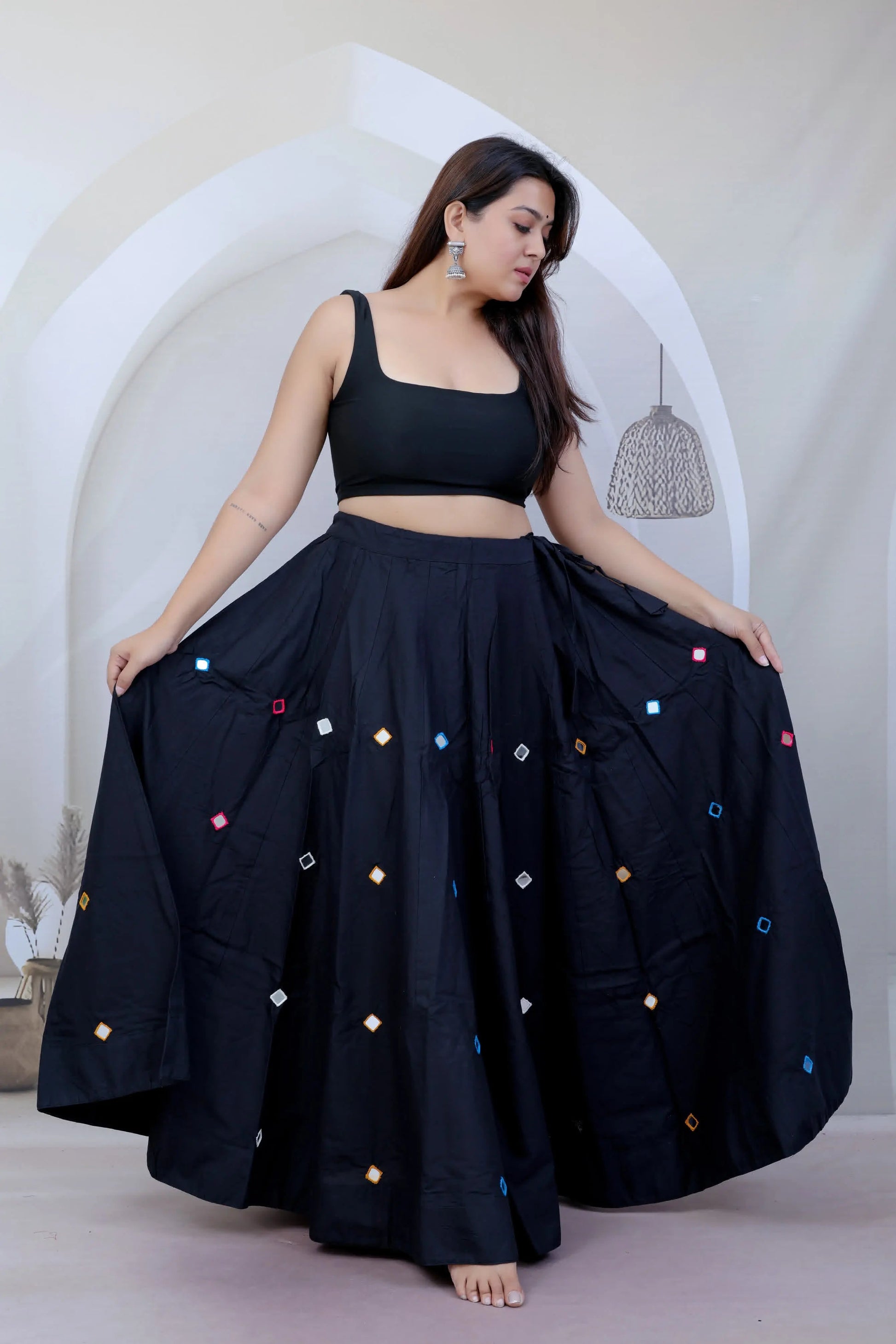 Cotton Real Mirror Full Flaired Cotton Skirt/Lahenga RAKHIYO