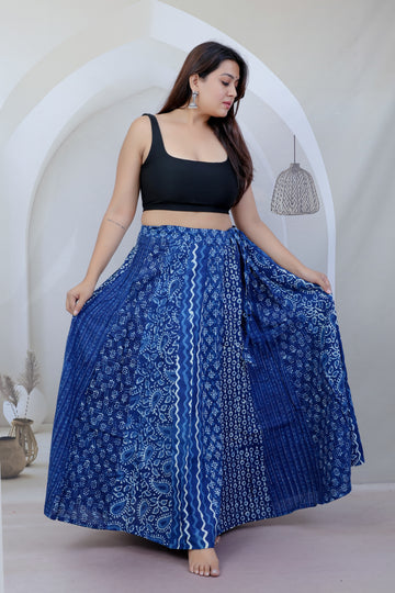 Cotton Ajarakh Indigo Kali Skirt
