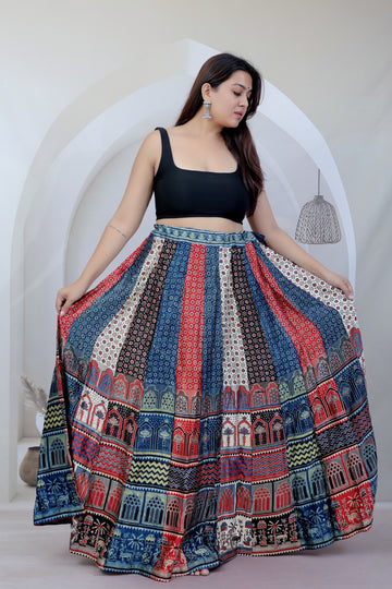 Ajarakh Multy Mashroo Silk Lahenga/Skirt