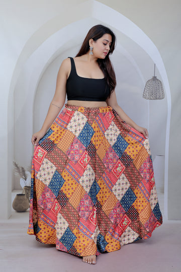 Cotton Ajarakh Multi Print Skirt