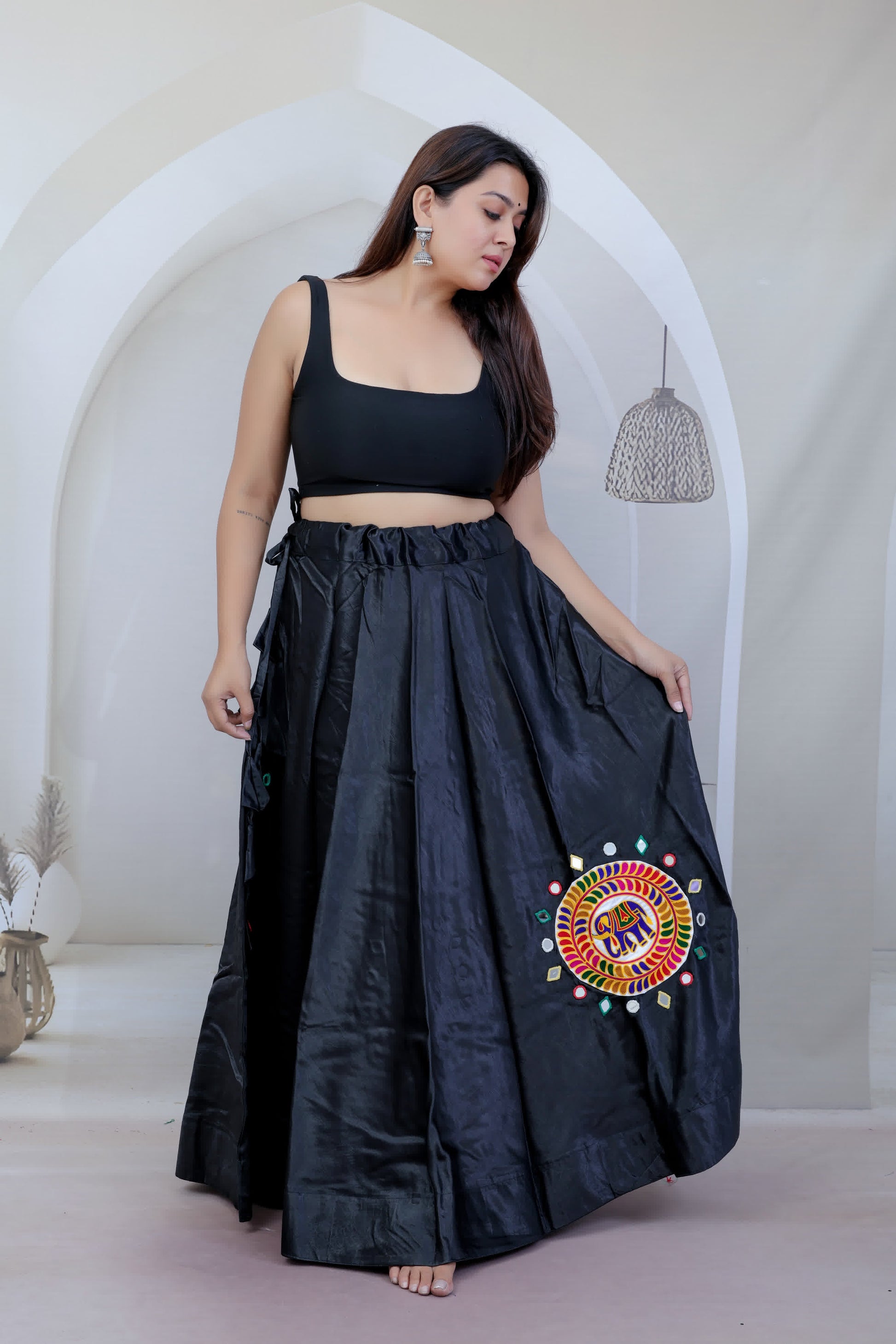 Mashroo Silk Round Patch Embroidered Skirt/Lahenga RAKHIYO