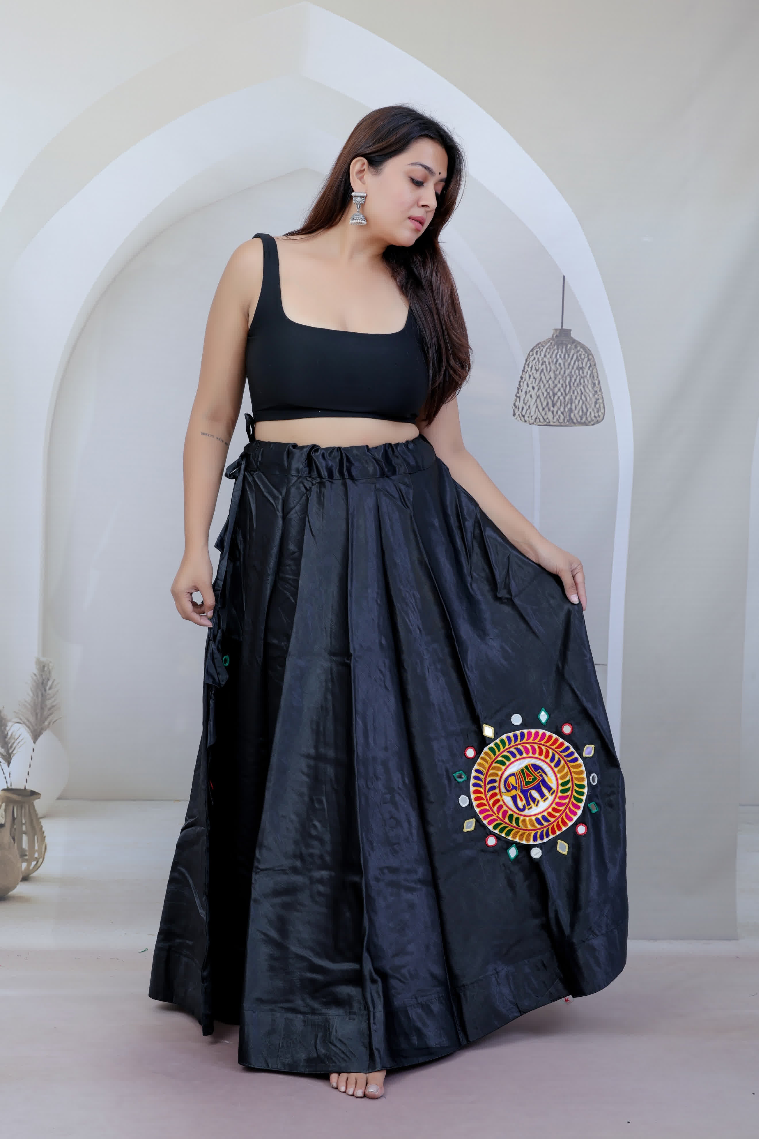 Mashroo Silk Round Patch Embroidered Skirt/Lahenga RAKHIYO