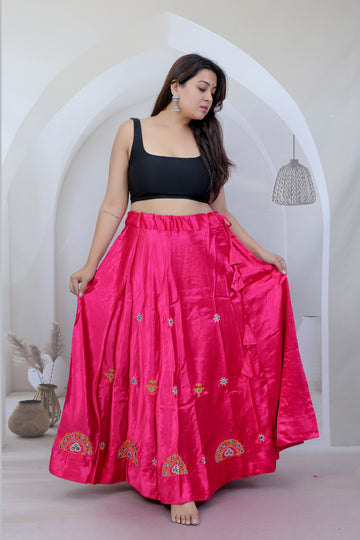 Kutch Hand Embroidered Mashroo Silk Skirt/Lahenga