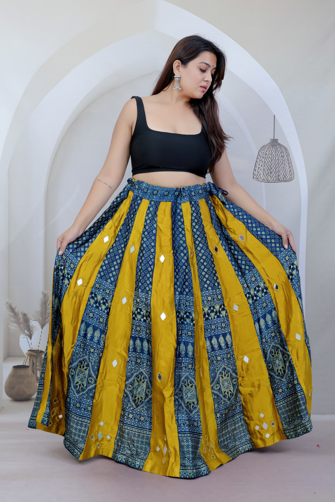 Ajarakh Kali Mashroo Silk Mirror Lahenga/skirt RAKHIYO