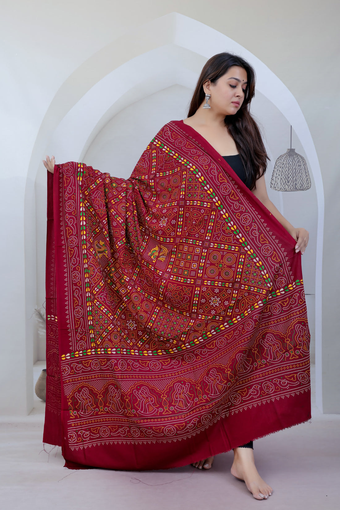 Maroon Ajarakh Bandhani Print Soft Cotton Dupatta RAKHIYO