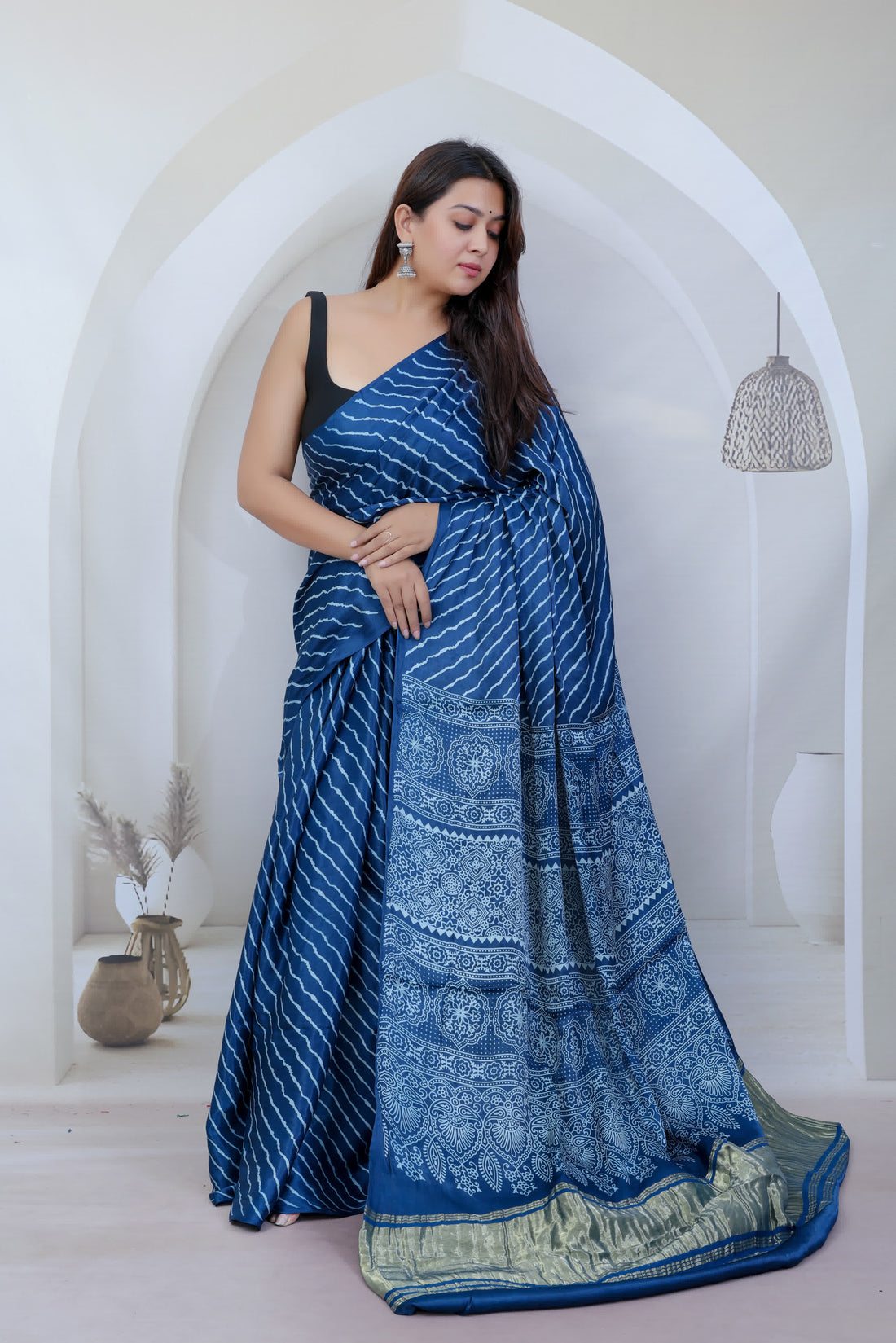 Laheriya Ajarakh Tissue Modal Silk Saree RAKHIYO