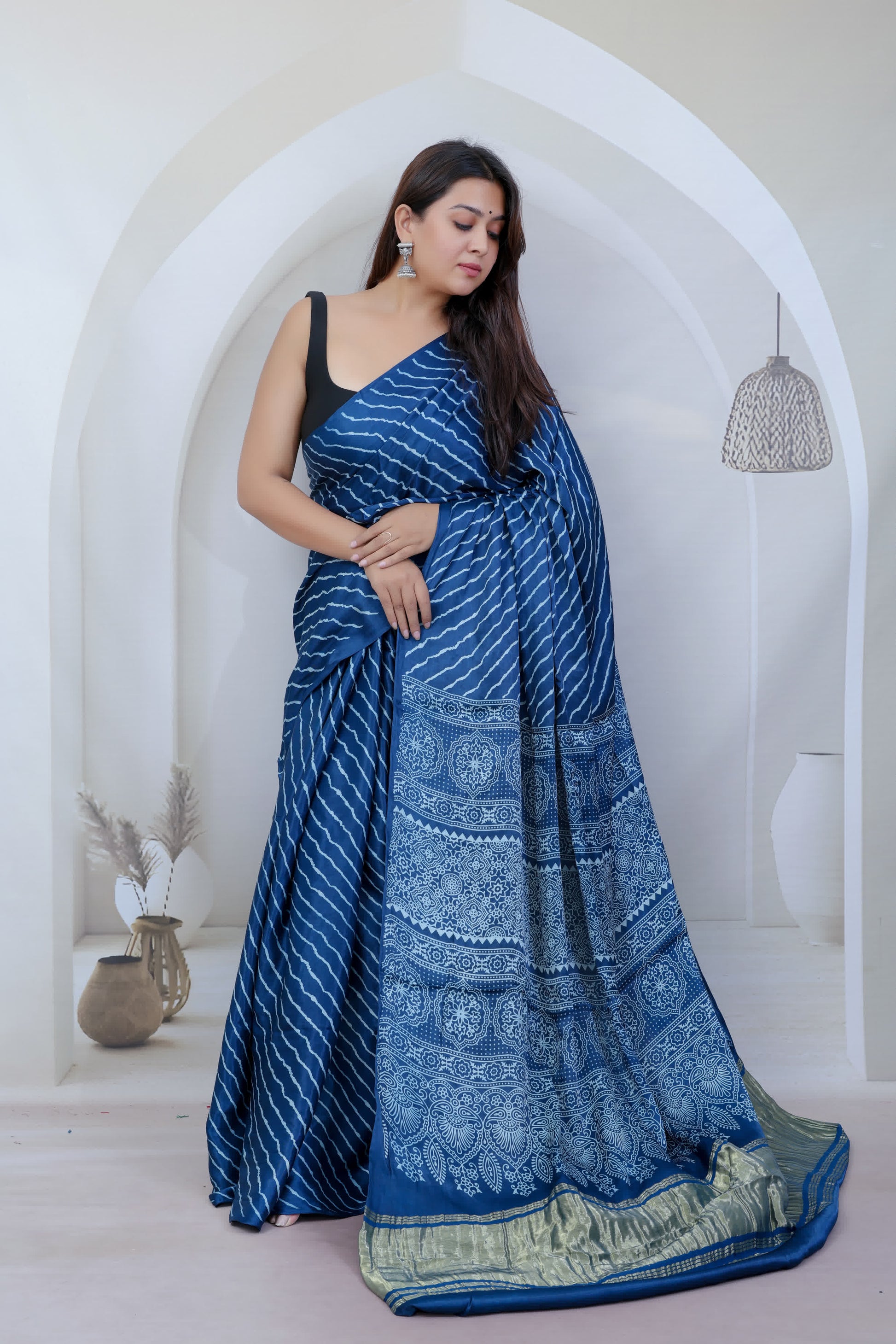 Laheriya Ajarakh Tissue Modal Silk Saree RAKHIYO