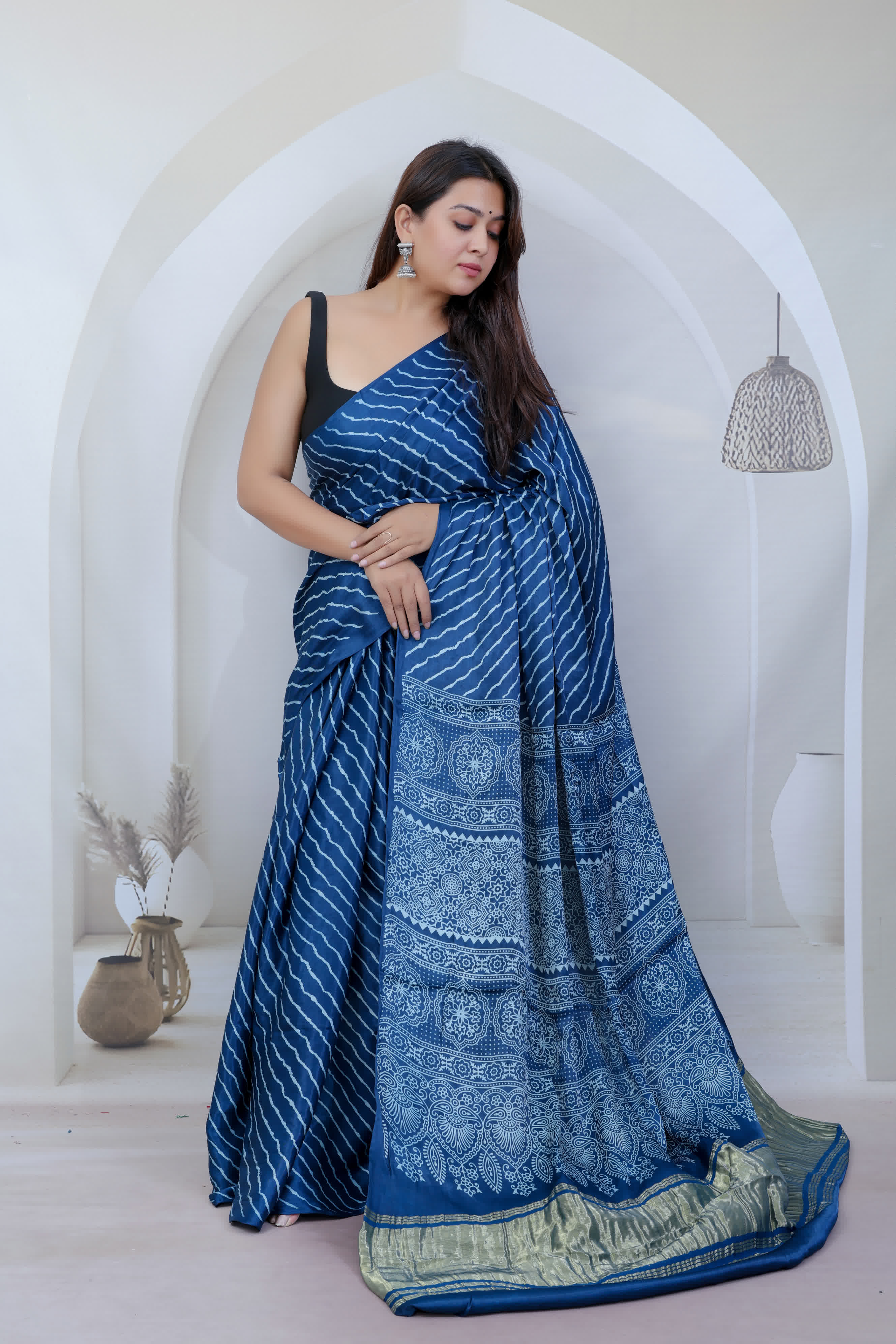 Laheriya Ajarakh Tissue Modal Silk Saree RAKHIYO