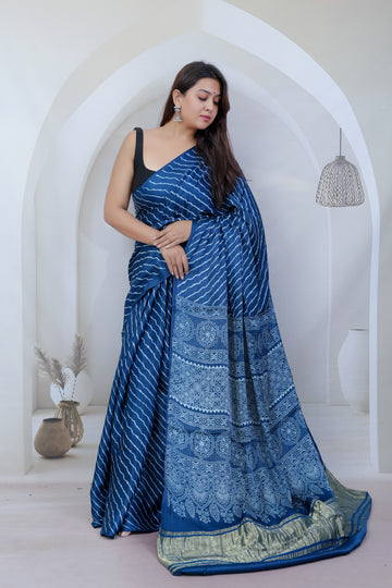 Laheriya Ajarakh Tissue Modal Silk Saree RAKHIYO