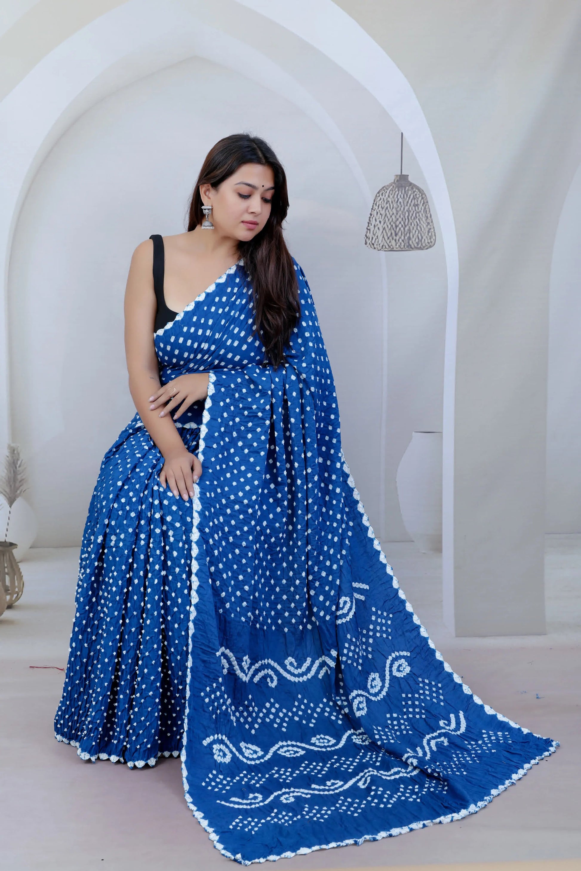 Blue Cotton Bandhej Saree RAKHIYO