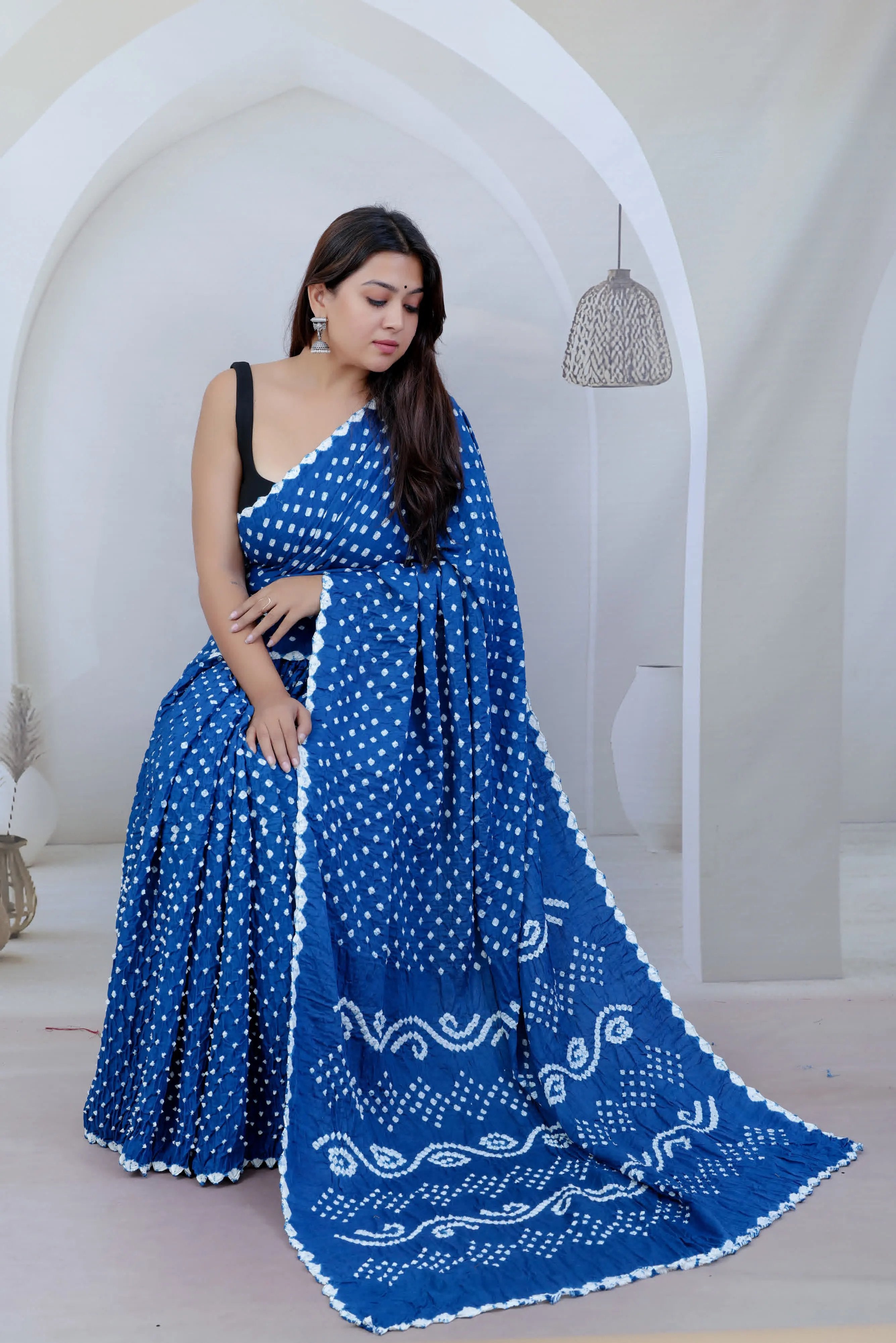 Blue Cotton Bandhej Saree RAKHIYO