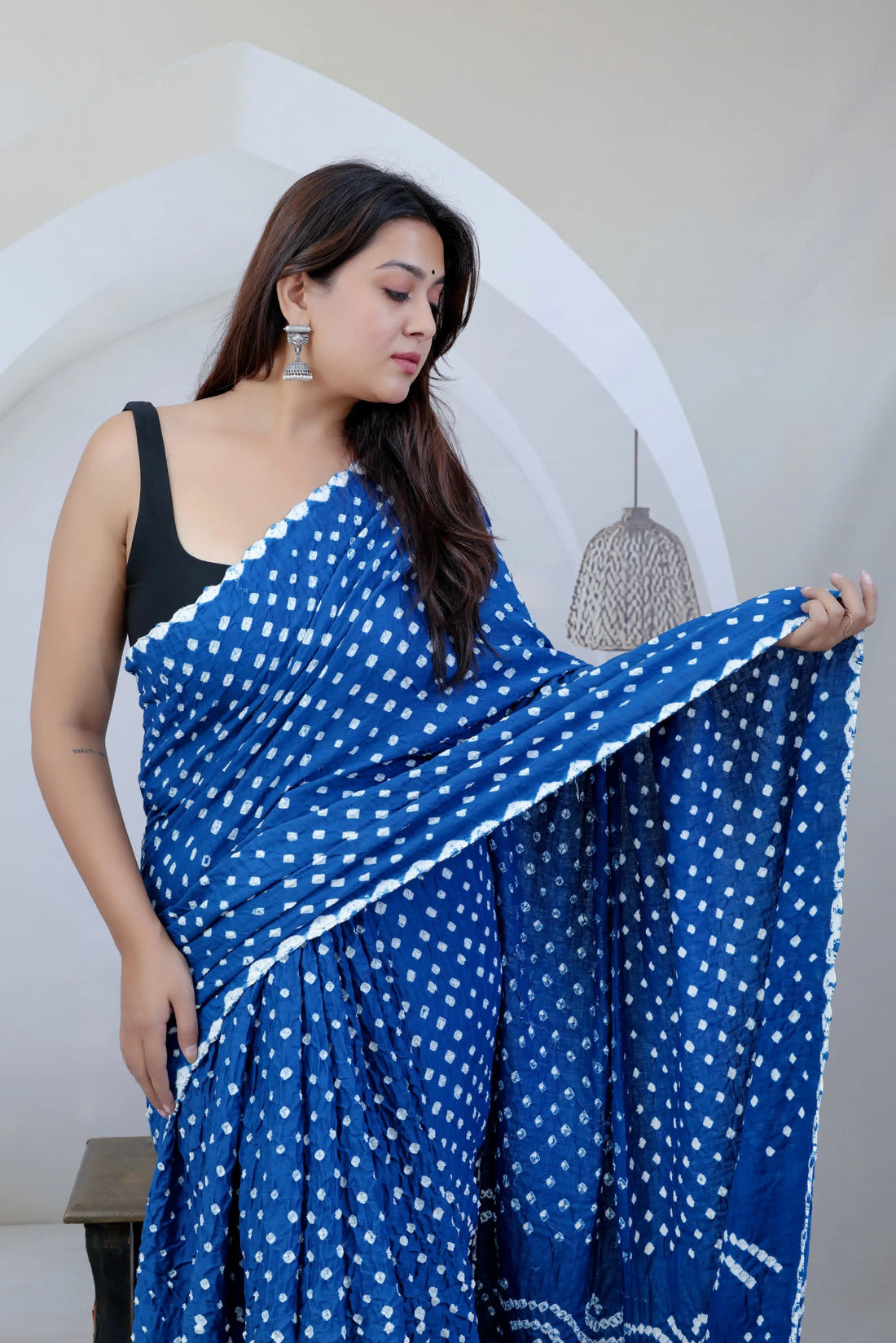 Blue Cotton Bandhej Saree RAKHIYO