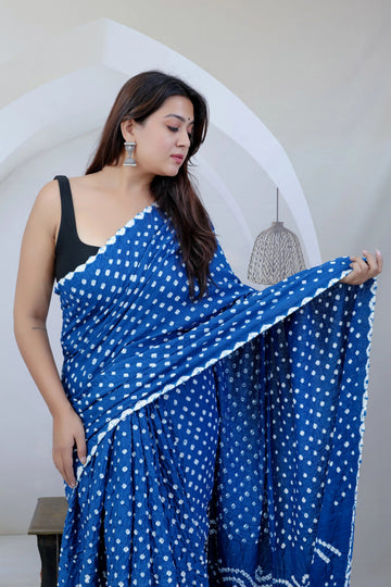 Blue Cotton Bandhej Saree RAKHIYO