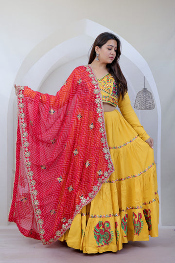 Avani Mustard Kutchhi Embroidered Soft Cotton Chaniyacholi