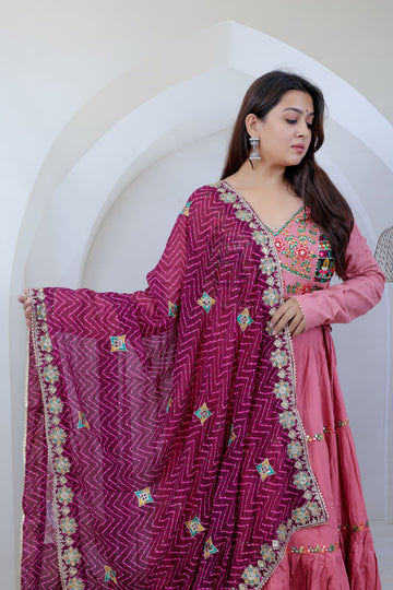 Navya Peach Kutchhi Embroidered Soft Cotton Chaniyacholi