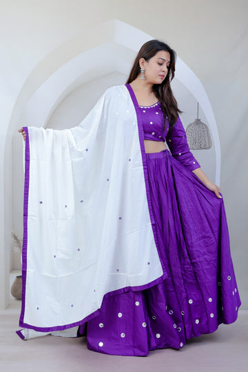 Lavanya Light Purple Kutchhi Embroidered Soft Cotton Chaniyacholi