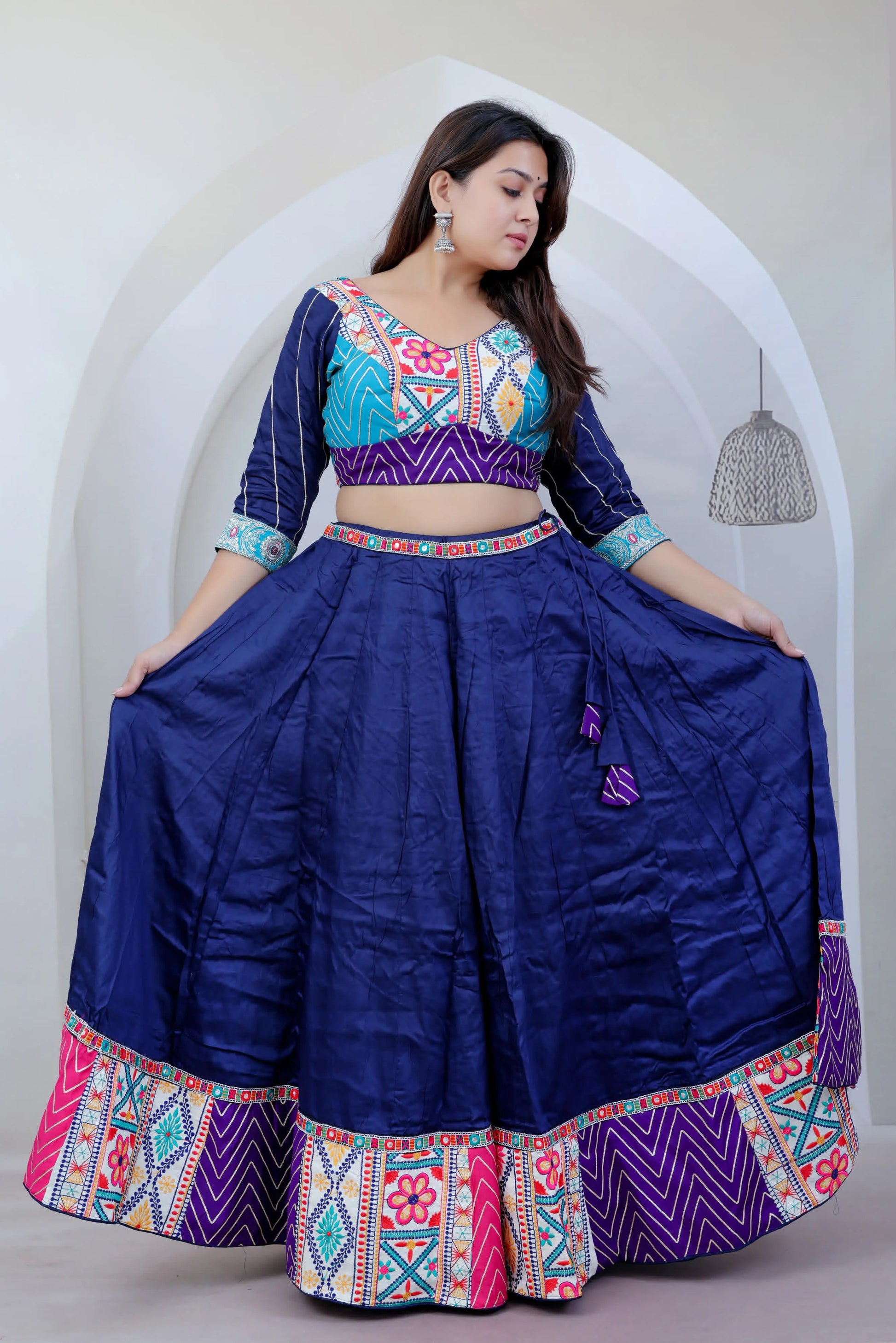 Kasis Navy Blue Kutchhi Embroidered Soft Cotton Chaniyacholi RAKHIYO