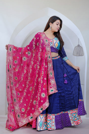 Kasis Navy Blue Kutchhi Embroidered Soft Cotton Chaniyacholi