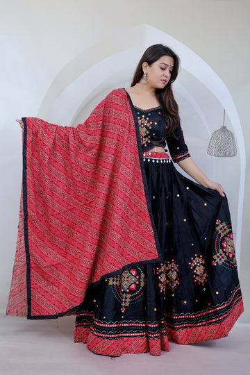 Riya black Kutchhi Embroidered Soft Cotton Chaniyacholi
