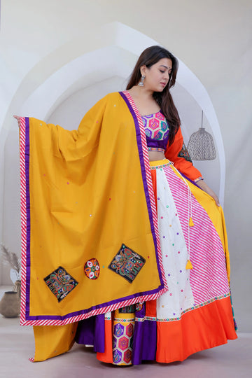Kajal Mustard Multi Kutchhi Embroidered Soft Cotton Chaniyacholi RAKHIYO