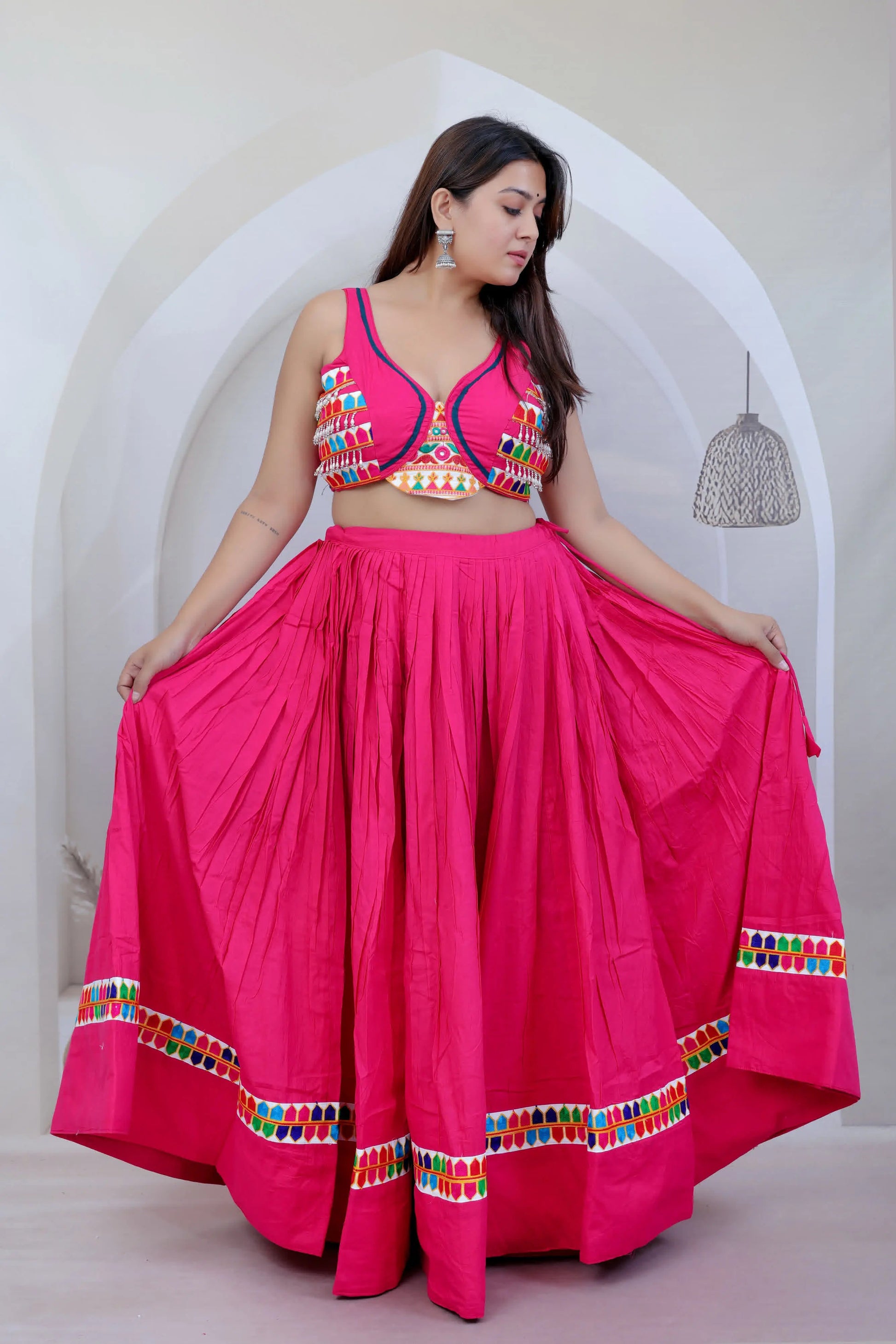 Divya Pink Kutchhi Embroidered Soft Cotton Chaniyacholi RAKHIYO