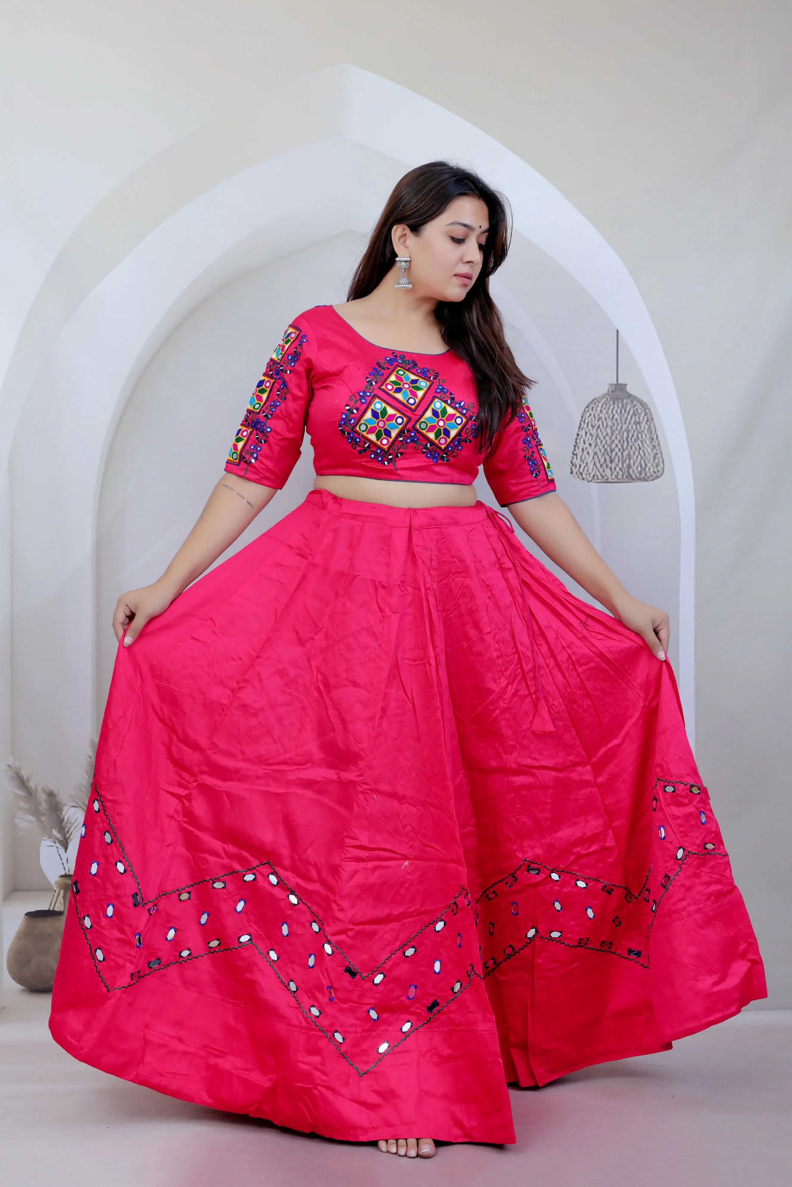 Bella Pink  Embroidered Soft Cotton Chaniyacholi RAKHIYO