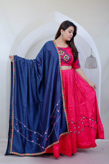 Bella Pink Embroidered Soft Cotton Chaniyacholi