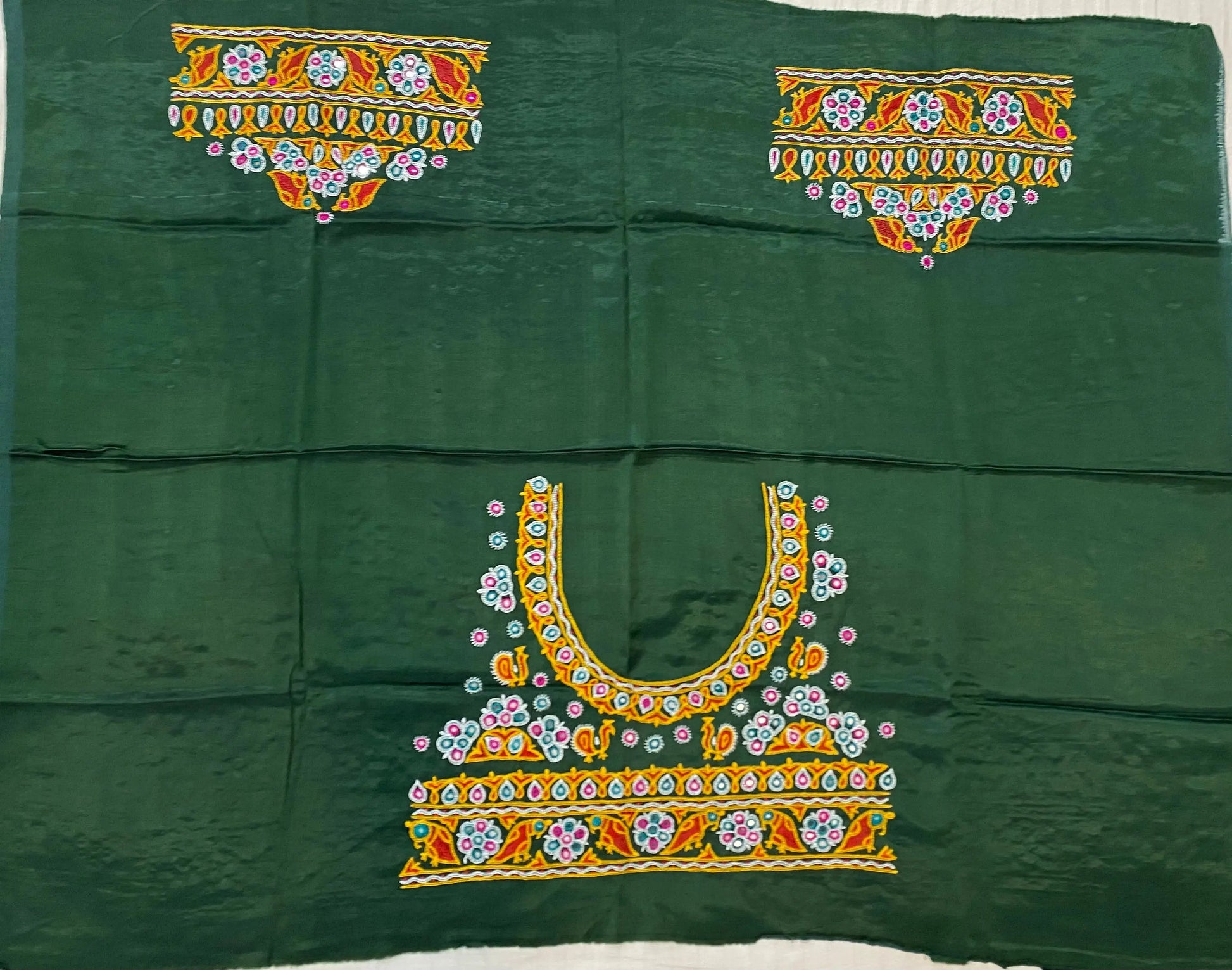 Ahir Kutch Hand Embroidered Mashroo Silk Blouse Piece RAKHIYO