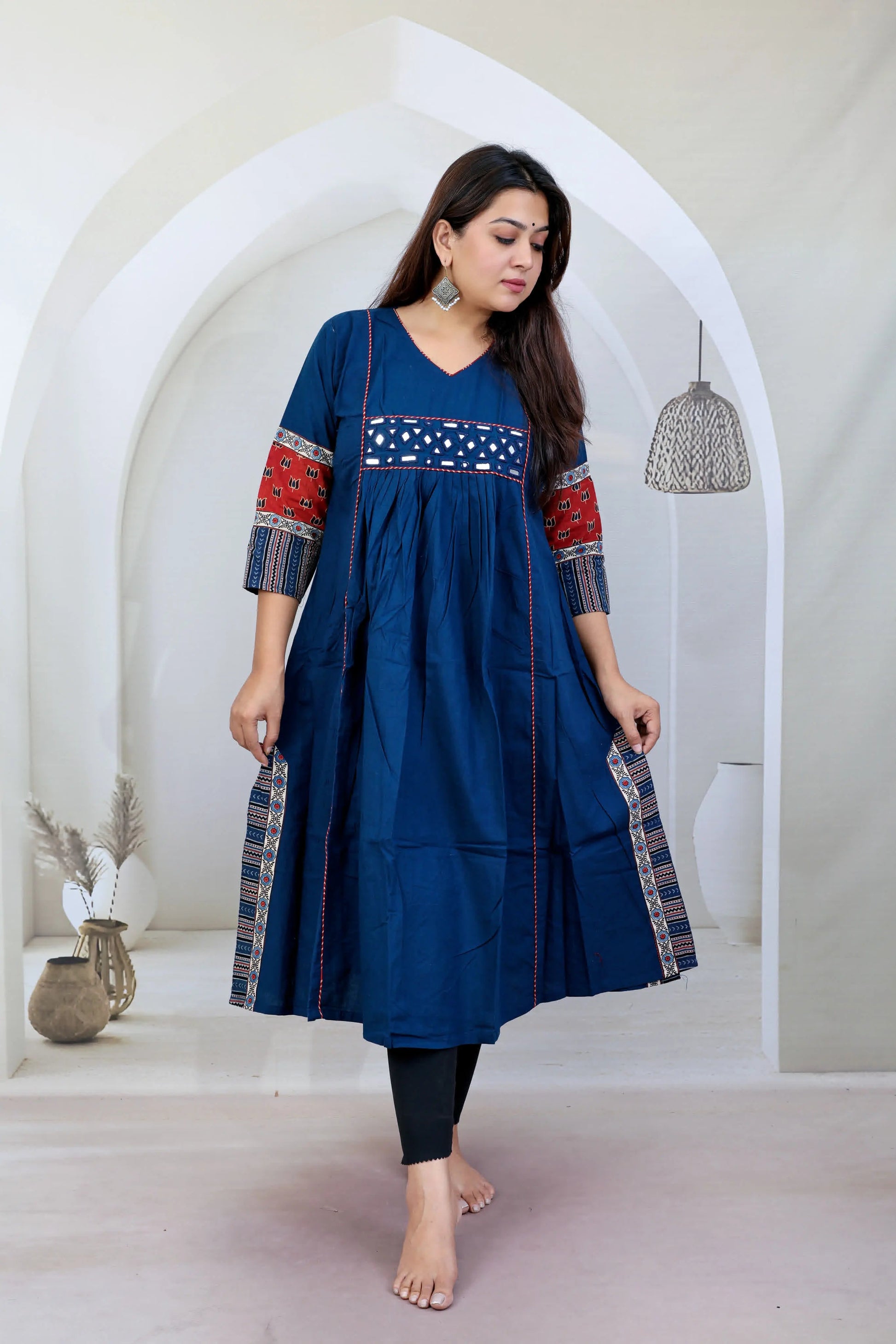 Anvika Blue Cotton Mirror One Piece Kurti RAKHIYO