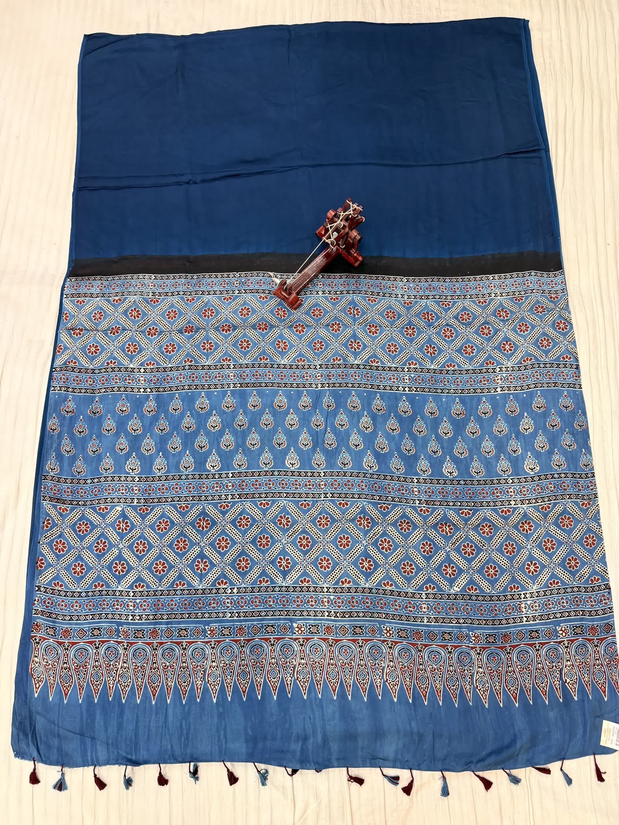 Blue Ajarakh Palla Plain Modal Saree RAKHIYO