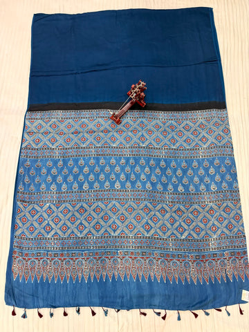 Blue Ajarakh Palla Plain Modal Saree RAKHIYO