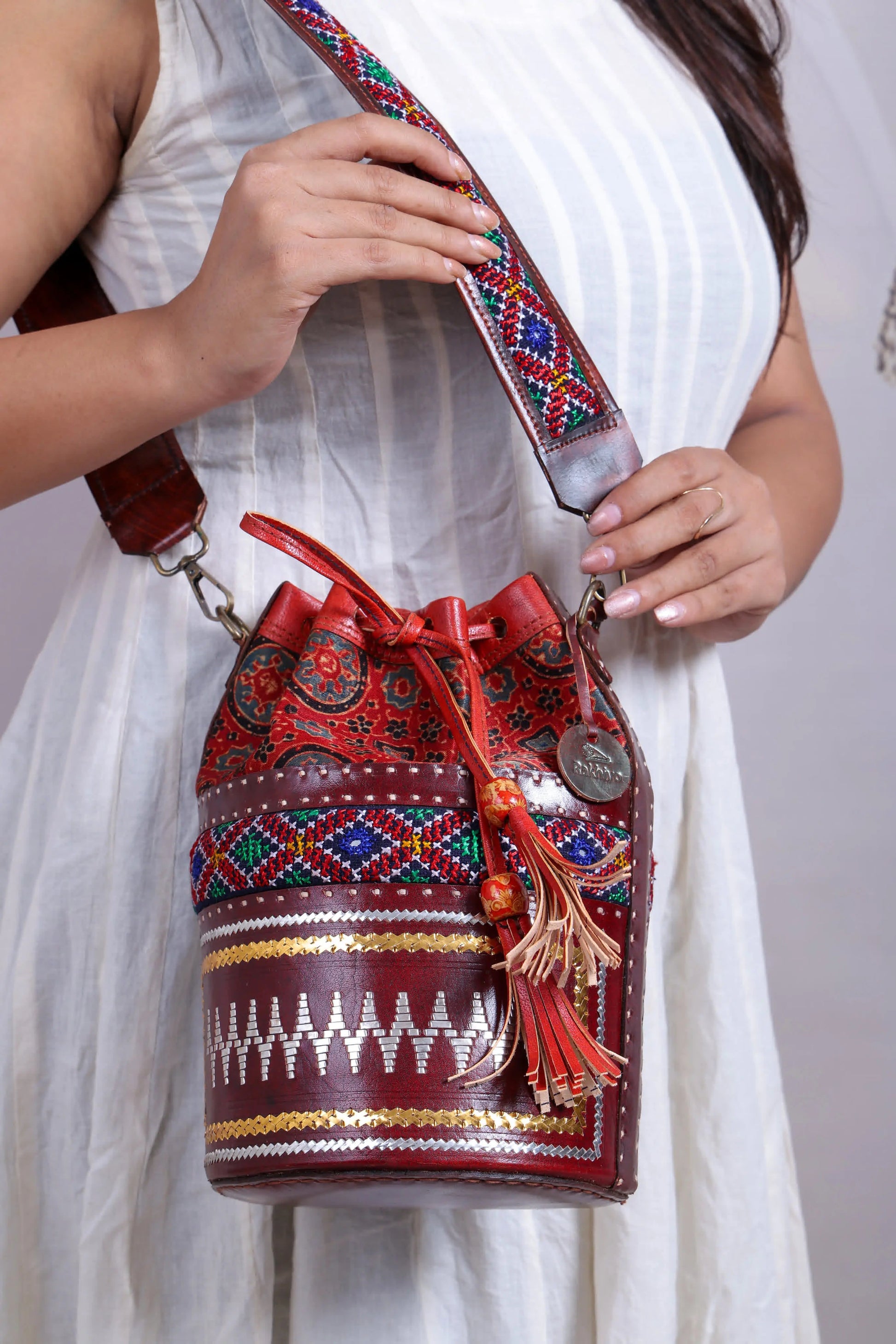 Maroon Ajarakh Jat - The Potli Bag RAKHIYO