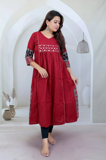 Anvika Maroon Cotton Mirror One Piece Kurti RAKHIYO