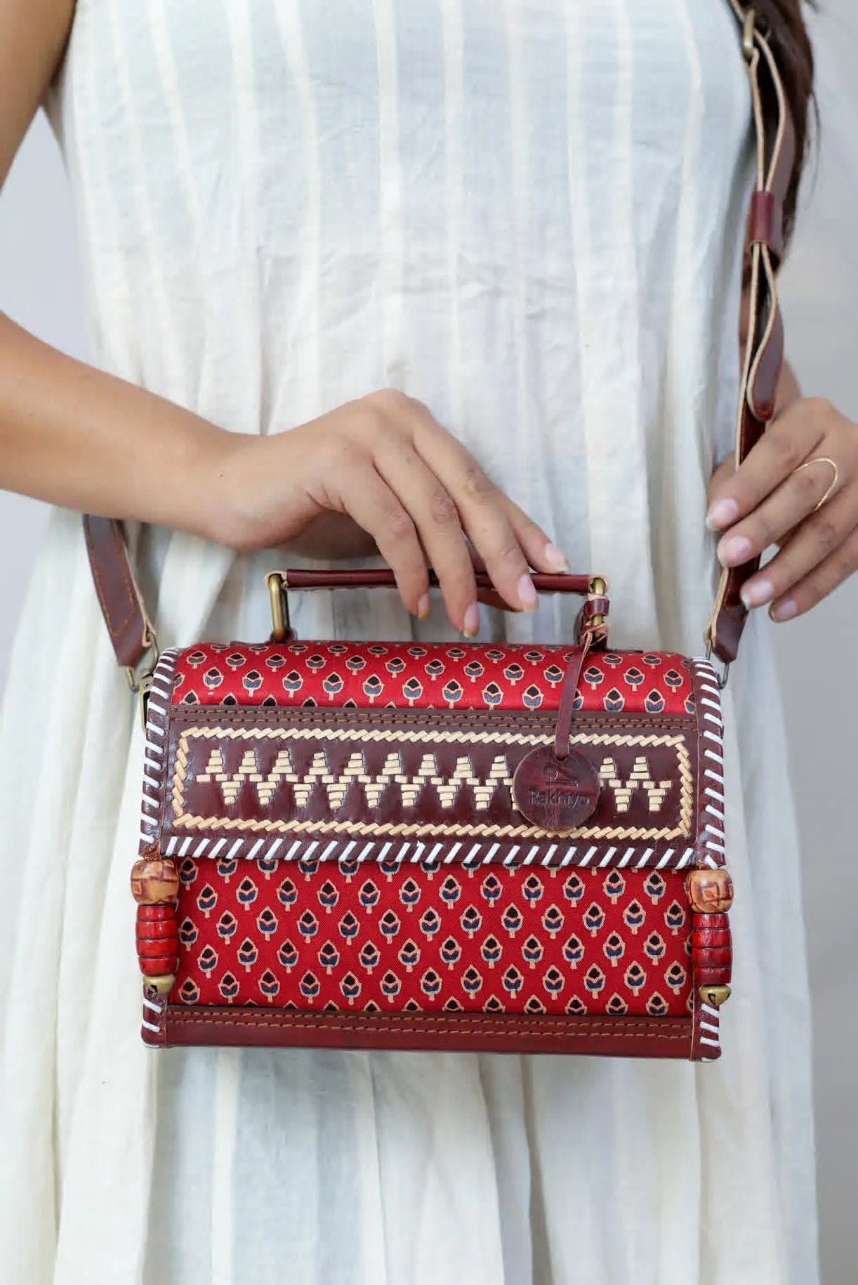 Maroon Ajarakh Hut - The Sling RAKHIYO