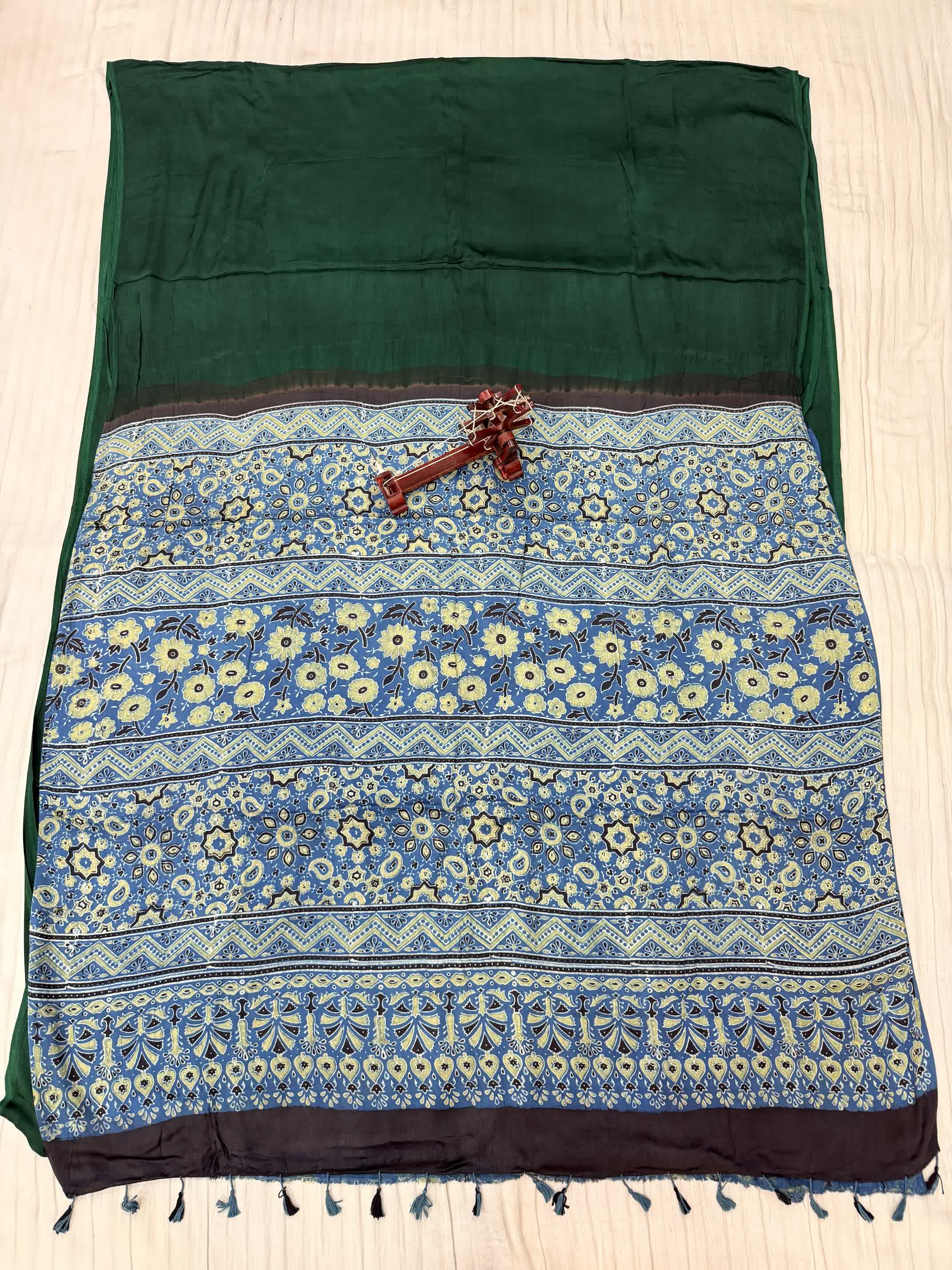 Green Ajarakh Palla Plain Modal Saree RAKHIYO